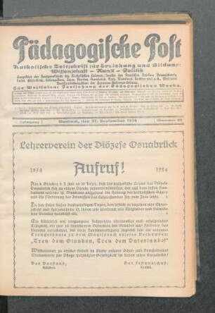 Lehrerverein der Diözese Osnabrück : Aufruf!