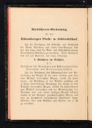 Gebühren-Ordnung für den Nürnberger Vieh- u. Schlachthof.
