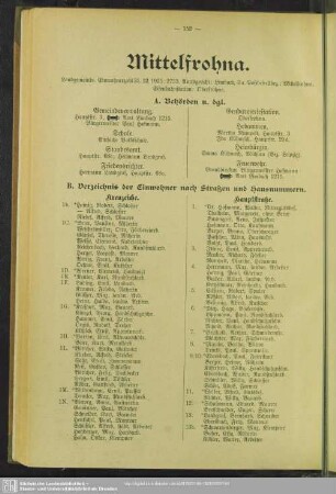 B. Häuserbuch : B. Verzeichnis der Einwohner nach Straßen und Hausnummern