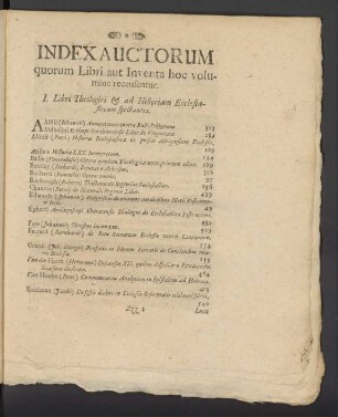 Index Auctorum quorum Libri aut Inventa hoc volumine recensentur.