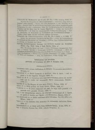 Pubblicazioni non periodiche pervenute all' Accademia nel mese di dicembre 1884.