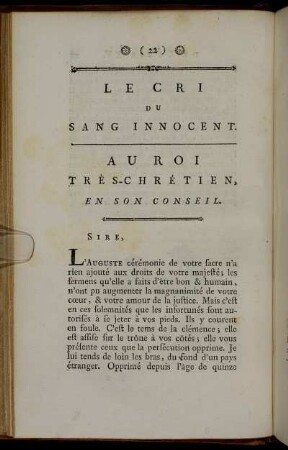 Le Cri Du Sang Innocent. Au Roi Très-chrétien, En Son Conseil.