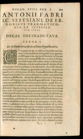 Antonii Fabri ... Decas Decimaoctava.