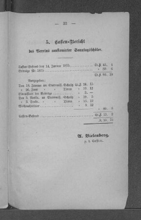5. Cassen-Bericht des Vereins confirmirter Sonntagsschüler.