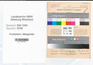 Entnazifizierung Margarete Froitzheim, geb. 24.11.1900 (Postsekretaerin)