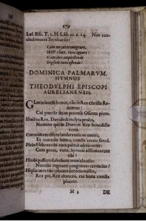 Dominica Palmarum. Hymnus Theodulphi Episcopi Aurelianensis