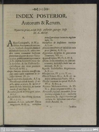 Index Posterior, Autorum & Rerum
