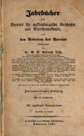 Jahrbücher des Vereins für Mecklenburgische Geschichte und Altertumskunde. 32, 32. 1867