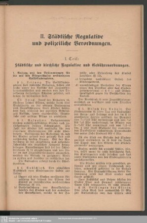 II. Städtische Regulative und polizeiliche Verordnungen