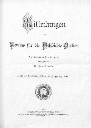 28.1911: Mitteilungen des Vereins für die Geschichte Berlins