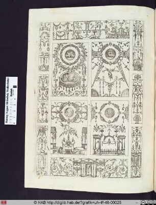 Grotesken, ornamentale Verzierungen, architektonische Elemente und figürliche Darstellungen.
