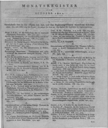 Monatsregister vom October 1821