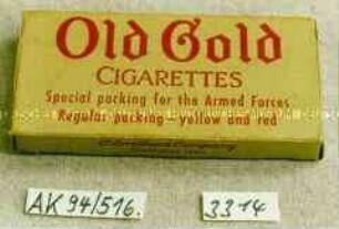 Pappschachtel für "Old Gold CIGARETTES Special packing for the Armed Forces Regular packing - yellow and red"