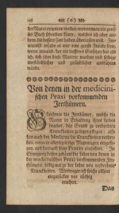 Von denen in der medicinischen Praxi vorkommenden Irrthümern