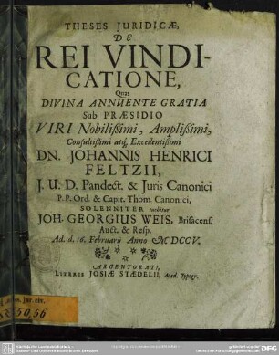 Theses Iuridicae De Rei Vindicatione