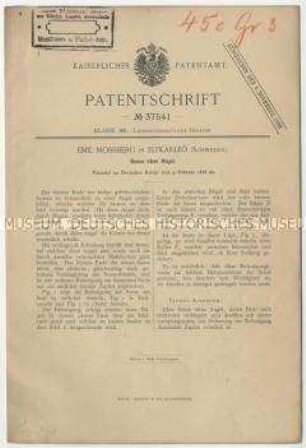 Patentschrift einer Sense ohne Angel, Patent-Nr. 37541