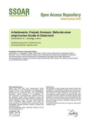 Arbeitswerte, Freizeit, Konsum: Befunde einer empirischen Studie in Österreich