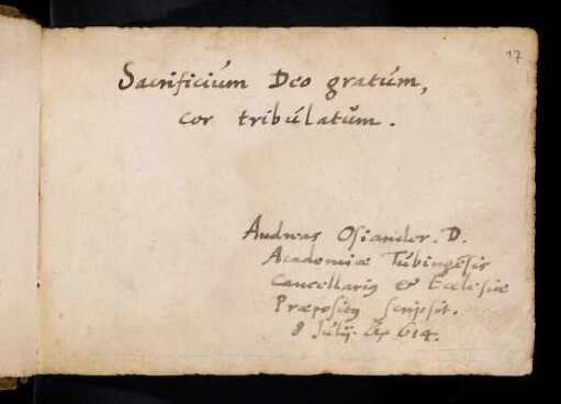 Osiander, Andreas. [Tübingen] 8.7.1614.