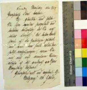 Brief des preußischen Legationsrats Wolfgang Freiherr von Goethe an Fanny von Boyen mit Genesungswünschen und Grüßen