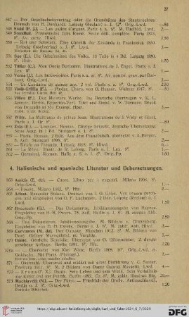 4. Italienische und spanische Literatur und Uebersetzungen (Nr.563-575)