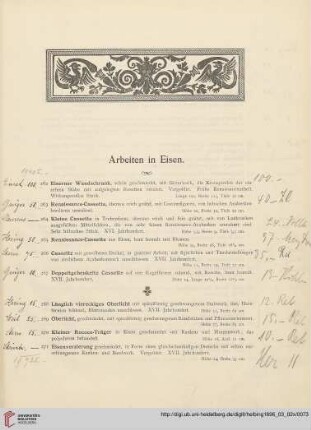 Arbeiten in Eisen (Nr. 262 - 294)