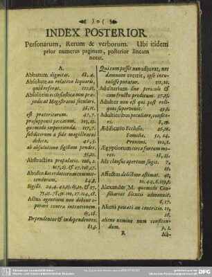 Index Posterior, Personarum, Rerum & verborum