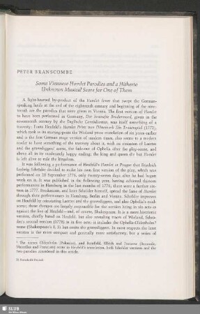 Some Viennese Hamlet Parodies and a Hitherto Unknown Musical Score for One of Them
