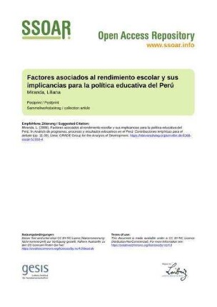 Factores asociados al rendimiento escolar y sus implicancias para la política educativa del Perú