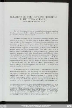 Relations Between Jews And Christians In The Ottoman Empire: The Armenian Case