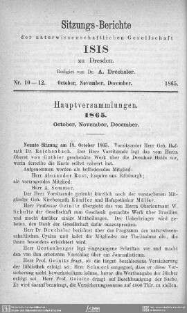 Sitzungsberichte October, November, December