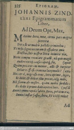 Johannis Zindleri Epigrammatum Liber
