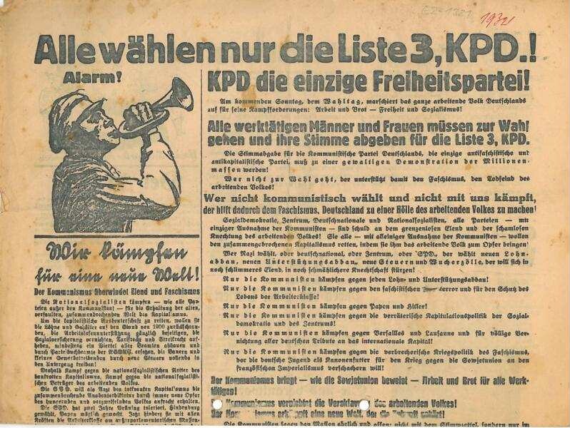 Überregionale Flugblätter der KPD zur Reichstagswahl 1932