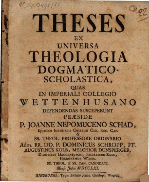 Theses ex universa theologia dogmatico-scholastica