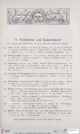 IV. Feldherren und Staatsmänner (Nr. 545 - 749a)