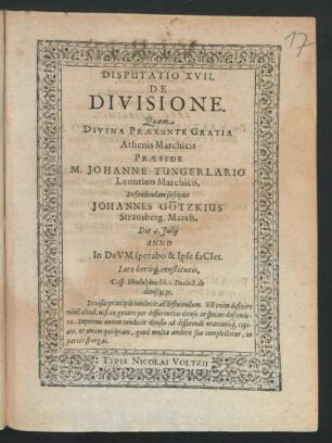 Disputatio XVII. De Divisione