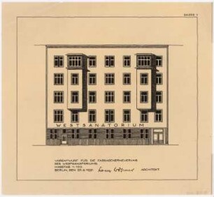 Westsanatorium, Berlin-Charlottenburg Umbau: Vorentwurf für die Fassadenerneuerung: Ansicht 1:100