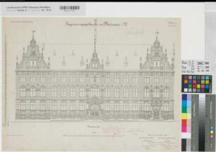 Münster (Münster) Regierungsgebäude (Inventarzeichnung) Blatt 11 Vorderansicht 1890 1 : 100 50 x 68 Lithographie: Bogdan Gisevius, Berlin Niermann; Butz KSM Nr. 1310,19