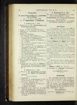 Programm der III. General-Versammlung des "Katholischen Lehrerverbandes" : am 7., 8. und 9. Juni 1892 auf dem Schützenhofe zu Osnabrück ; [Einladung]