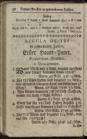 Regula De Tri in gebrochenen Zahlen.