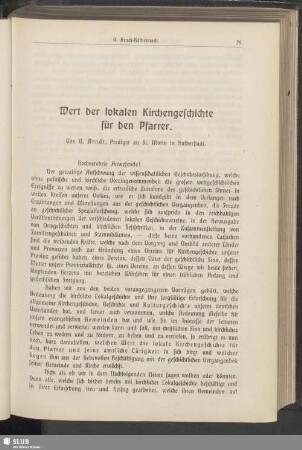 Wert der lokalen Kirchengeschichte für den Pfarrer