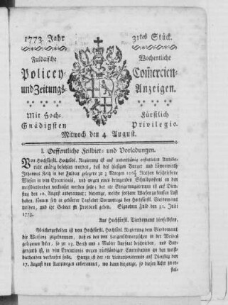 31tes Stück, Ausgabe vom 4. August 1773