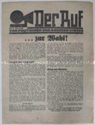Lokales Mitteilungsblatt der SPD Leipzig "Der Ruf" zur Reichstagswahl