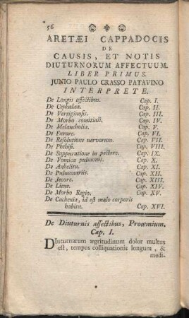 Aretaei Cappadocis De Causis, Et Notis Diuturnorum Afectuum Liber Primus ...