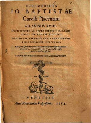 Le Efemeridi ad anno 18. ab 1563 - 1580