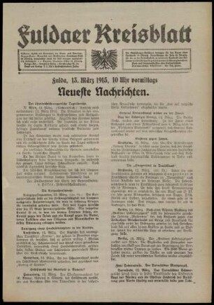 Erste Ausgabe vom Samstag, den 13. März 1915.