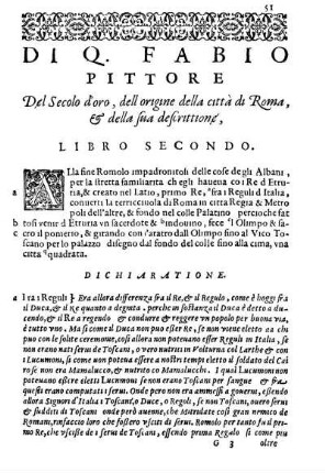 Di Q. Fabio Pittore Del Secolo d'oro, dell origine della città di Roma, & della sua descrittione, Libro Secondo.