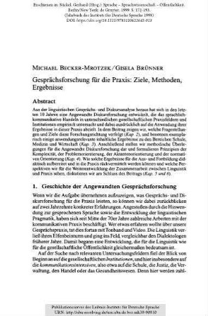 Gesprächsforschung für die Praxis: Ziele, Methoden, Ergebnisse