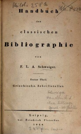 Handbuch der classischen Bibliographie, 1. Griechische Schriftsteller