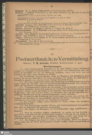 XI. Postwerthzeichen-Vermittelung