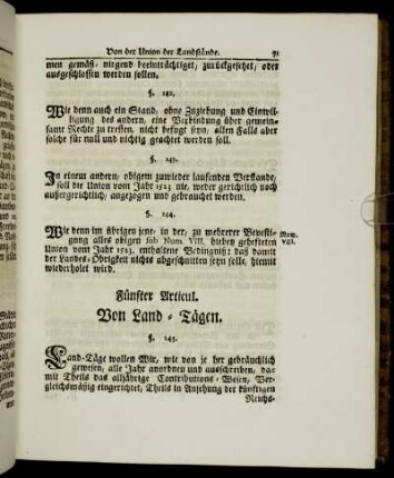 Fünfter Articul. Von Land-Tägen.